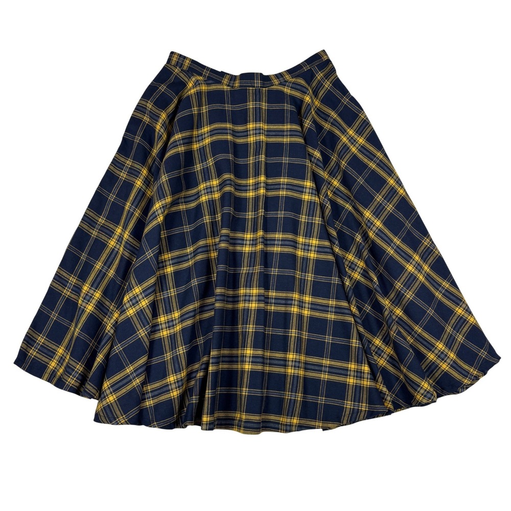 Magnolia Place Navy Yellow Plaid Circle Skirt Midi with Pockets Size Small NWT